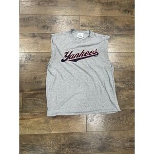 Vintage‎ 2004 New York Yankees Sleeveless Tee Spellout Graphic T-Shirt Grey XL